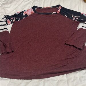 Floral Sleeve Burgundy Women's Top
